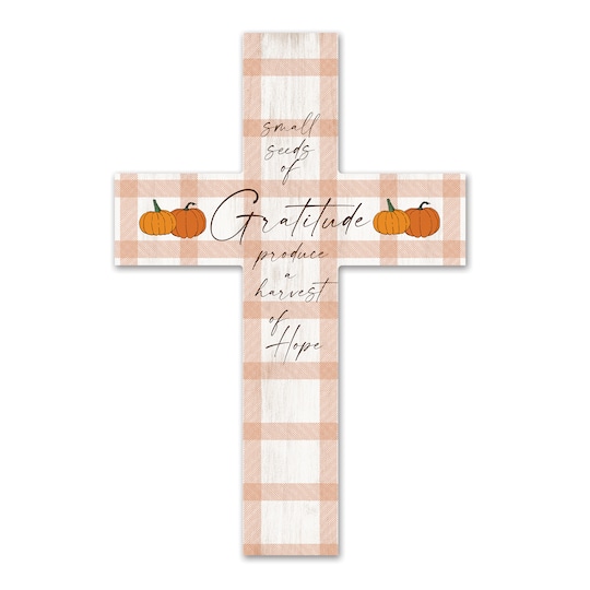 Orange Plaid Harvest 11" x 16" Wood Cross